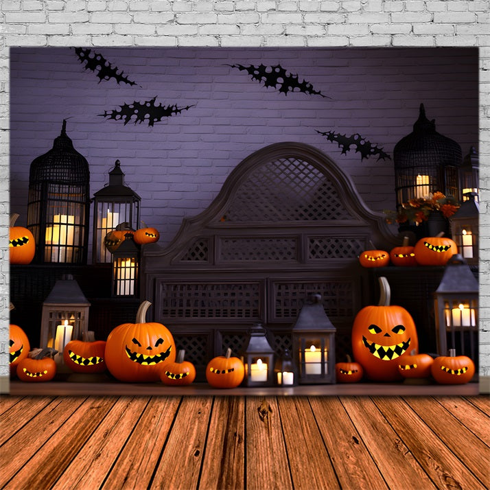 Halloween Pumpkin Lanterns Haunted Castle Backdrop UK RR7-249