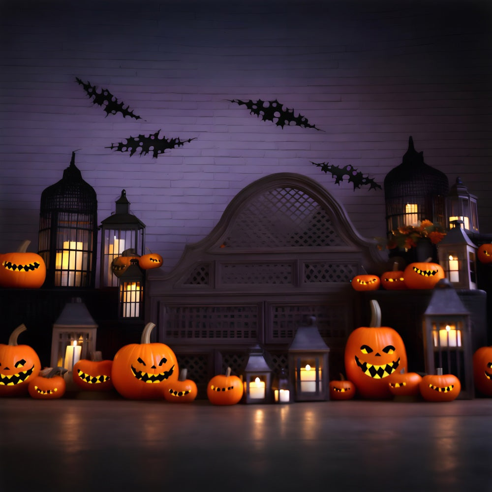 Halloween Pumpkin Lanterns Haunted Castle Backdrop UK RR7-249