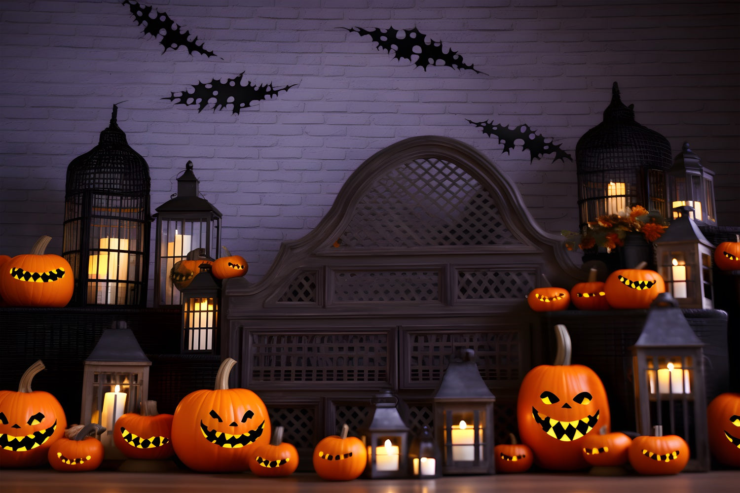 Halloween Pumpkin Lanterns Haunted Castle Backdrop UK RR7-249