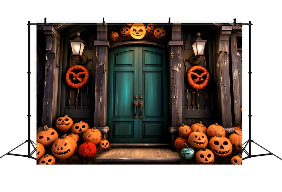 Halloween Pumpkin Haunted Doorway Wreaths Backdrop UK RR7-250