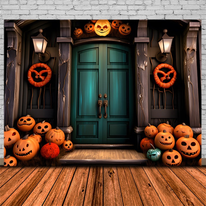 Halloween Pumpkin Haunted Doorway Wreaths Backdrop UK RR7-250