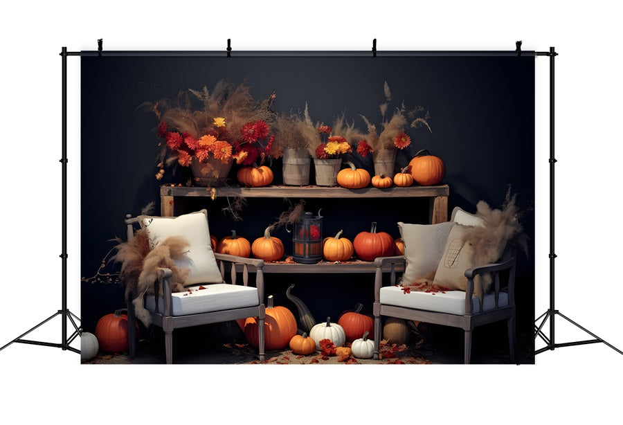 Autumn Floral Pumpkin Display Cozy Seating Backdrop UK RR7-251