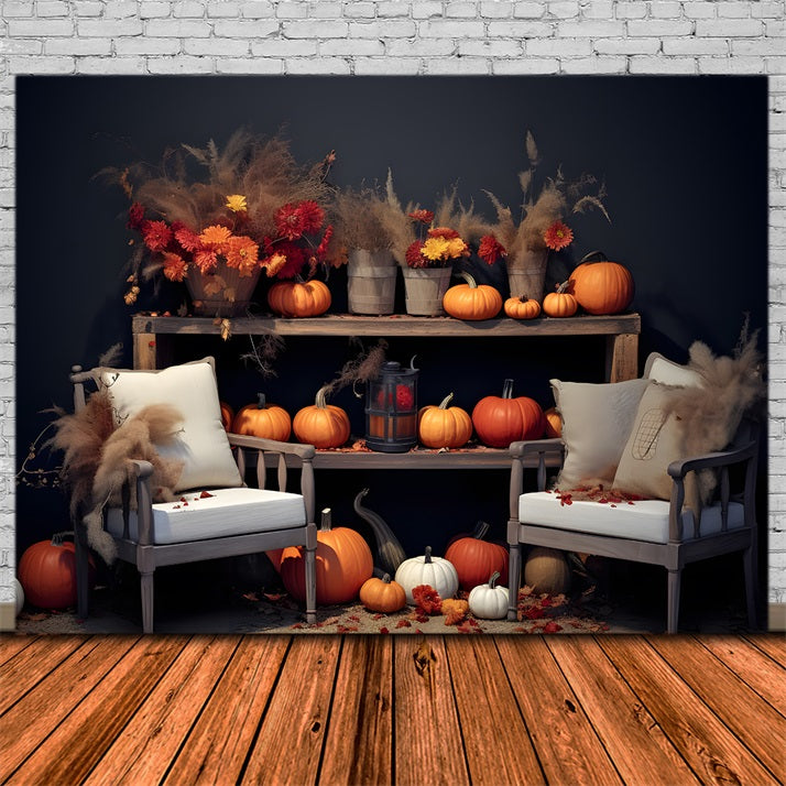 Autumn Floral Pumpkin Display Cozy Seating Backdrop UK RR7-251