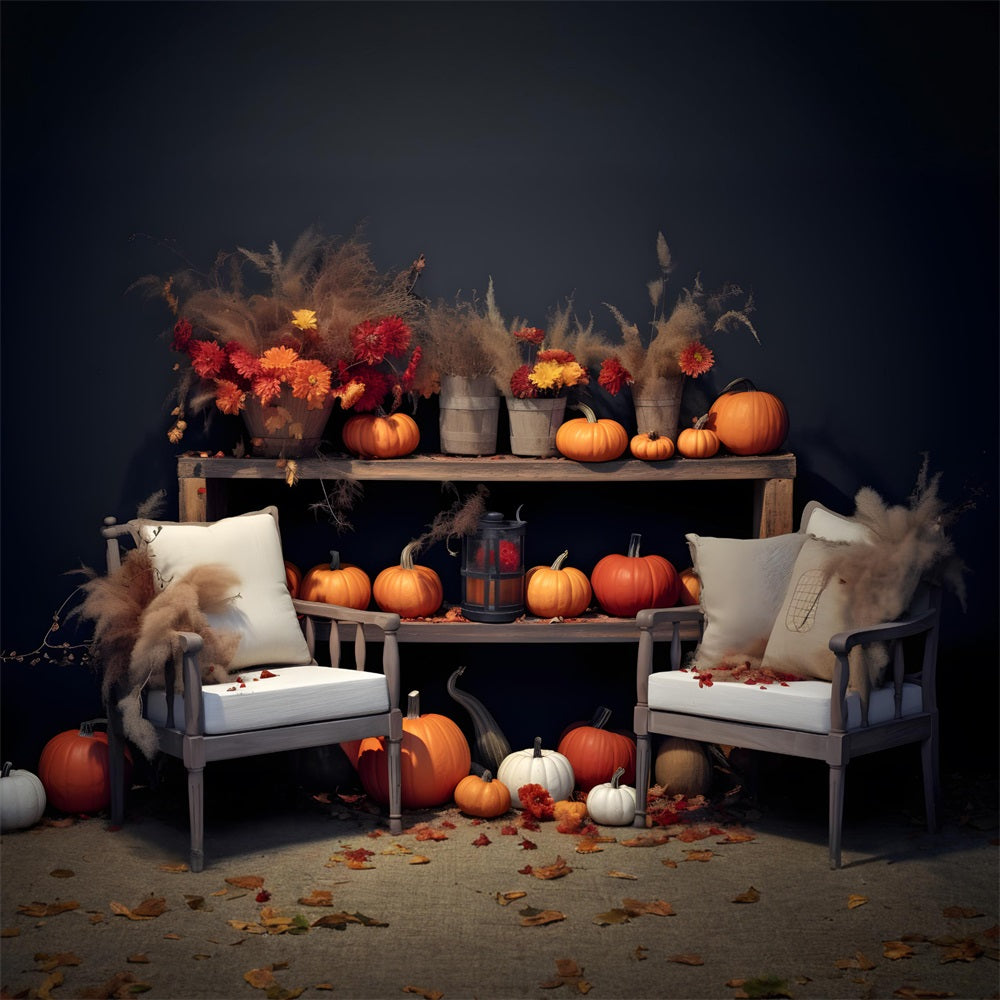 Autumn Floral Pumpkin Display Cozy Seating Backdrop UK RR7-251