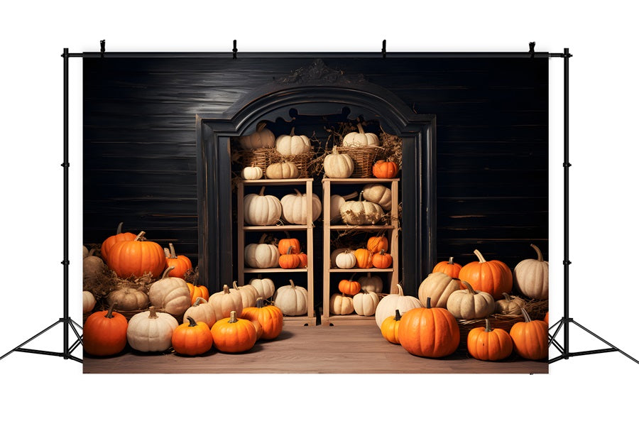 Rustic Pumpkin Display Wooden Arch Door Backdrop UK RR7-252