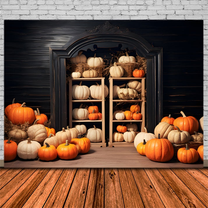 Rustic Pumpkin Display Wooden Arch Door Backdrop UK RR7-252