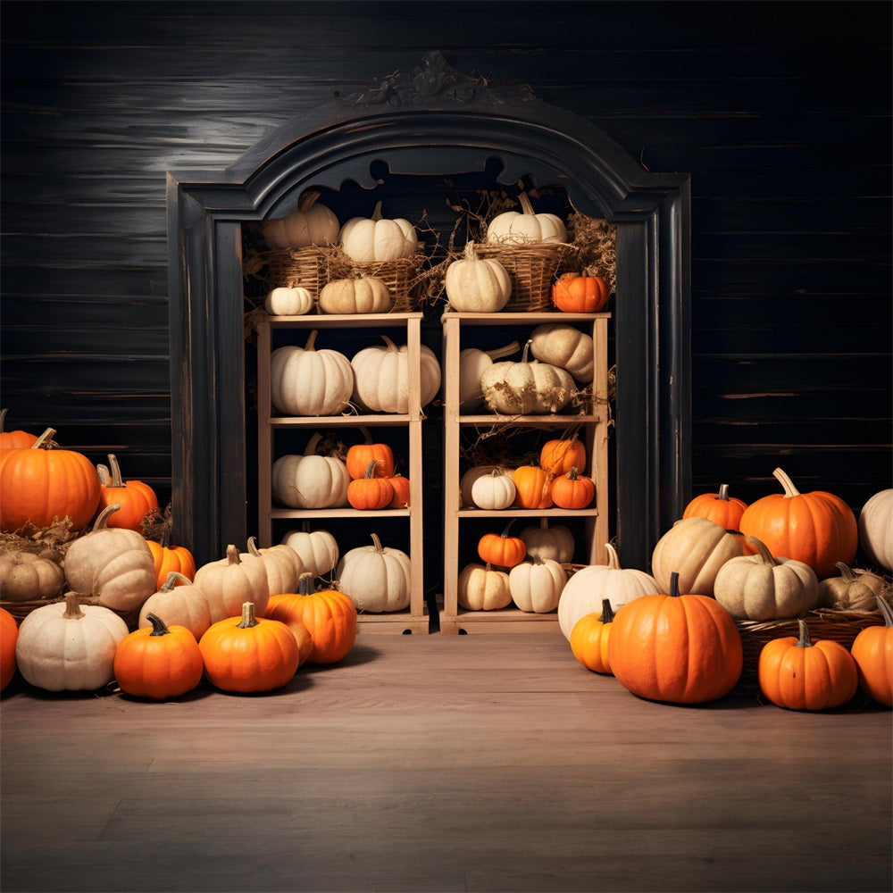 Rustic Pumpkin Display Wooden Arch Door Backdrop UK RR7-252