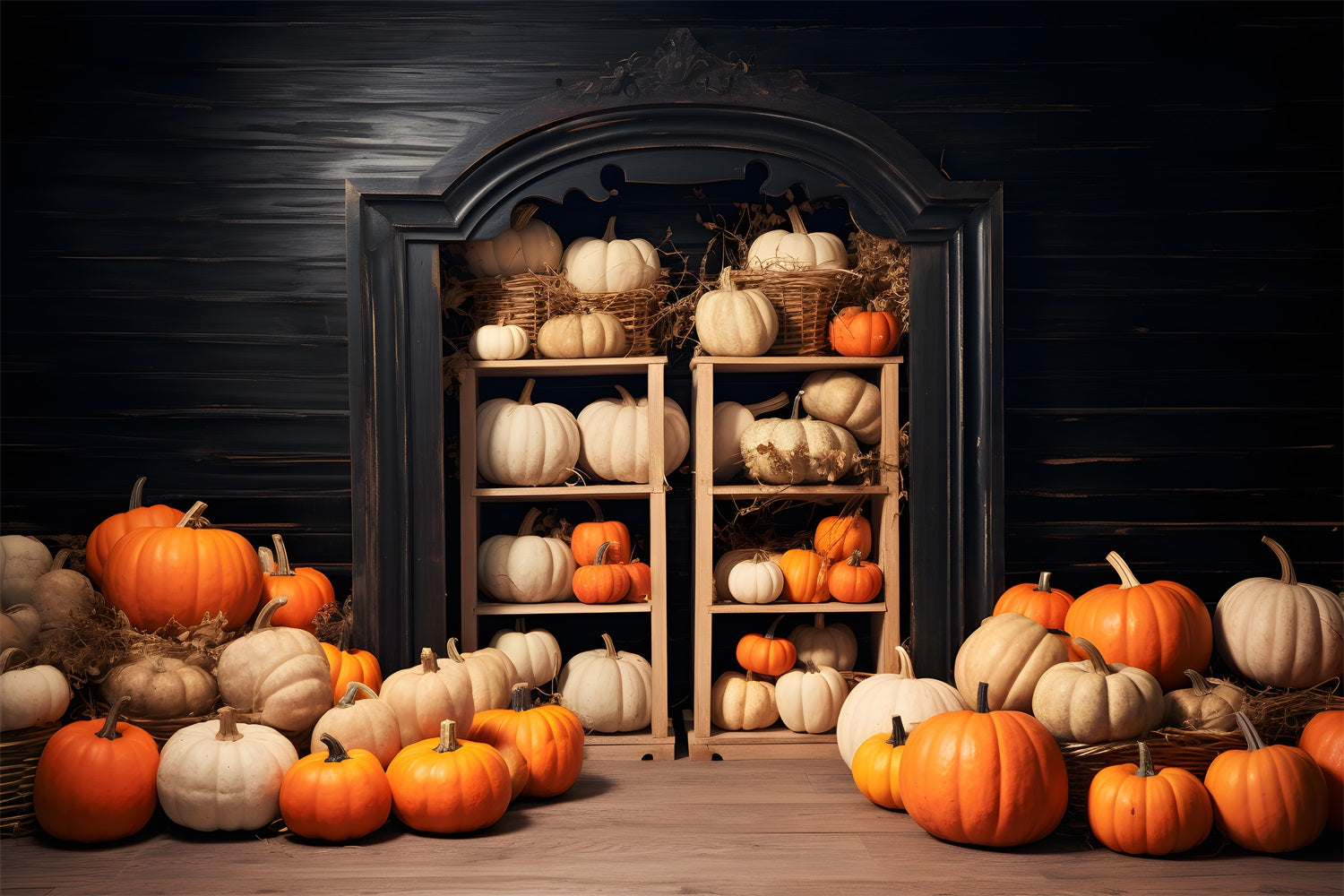 Rustic Pumpkin Display Wooden Arch Door Backdrop UK RR7-252