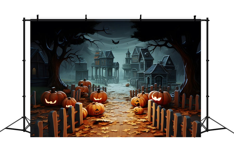 Halloween Pumpkin Lanterns Haunted Village Backdrop UK RR7-254