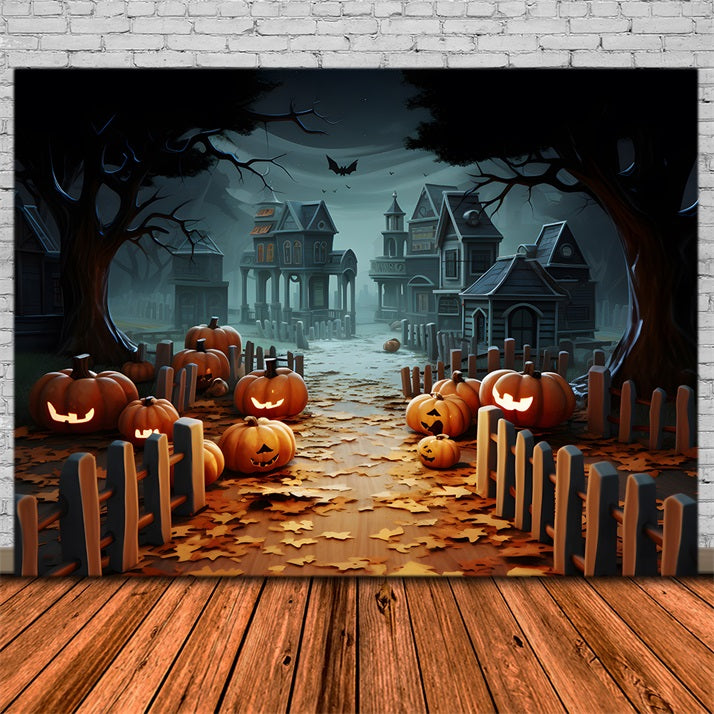 Halloween Pumpkin Lanterns Haunted Village Backdrop UK RR7-254