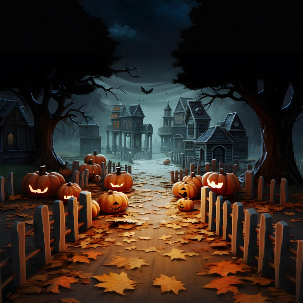 Halloween Pumpkin Lanterns Haunted Village Backdrop UK RR7-254