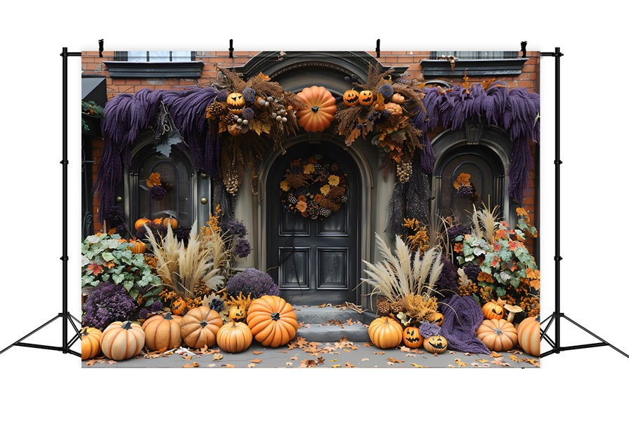 Halloween Pumpkin Lanterns Elegant Doorway Backdrop UK R7-255