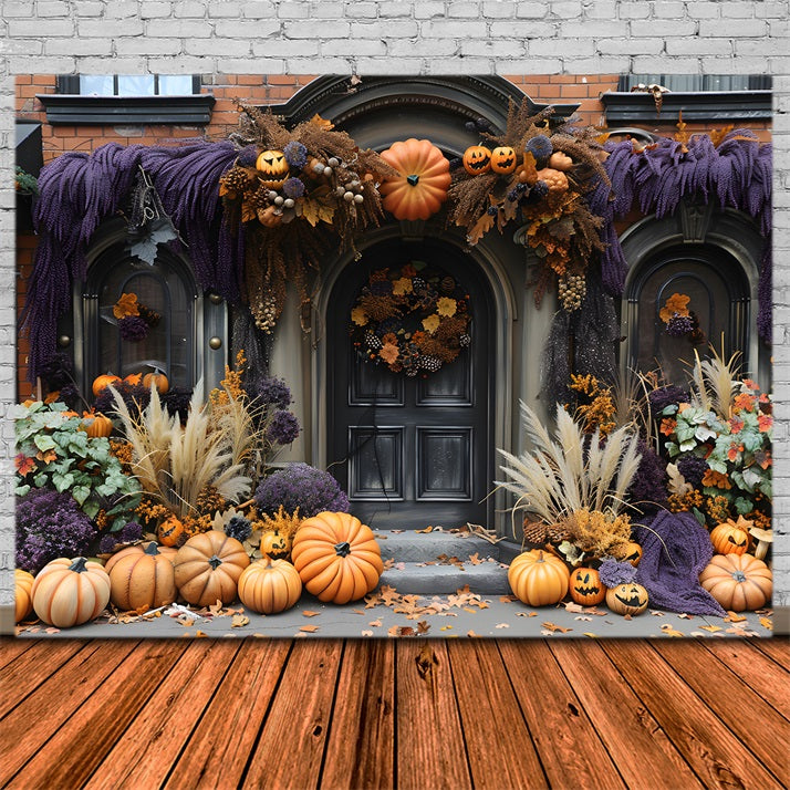 Halloween Pumpkin Lanterns Elegant Doorway Backdrop UK R7-255