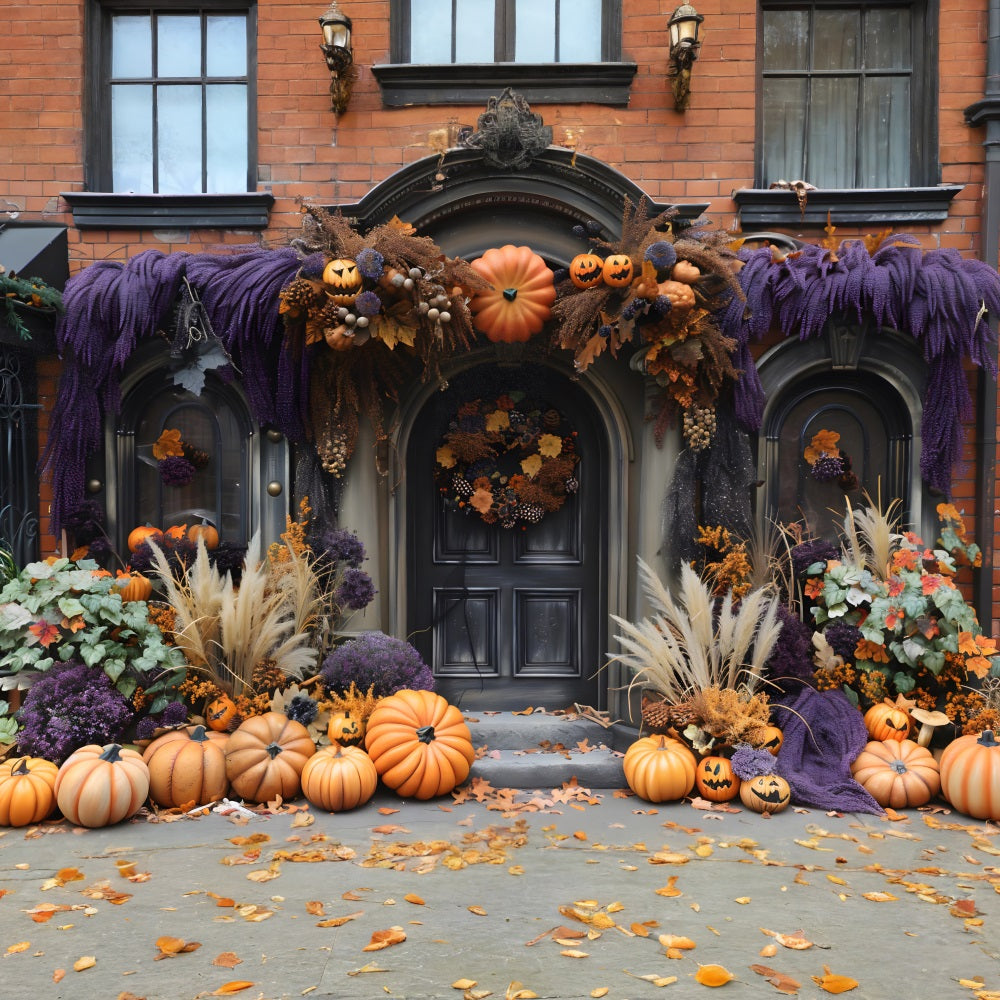 Halloween Pumpkin Lanterns Elegant Doorway Backdrop UK R7-255