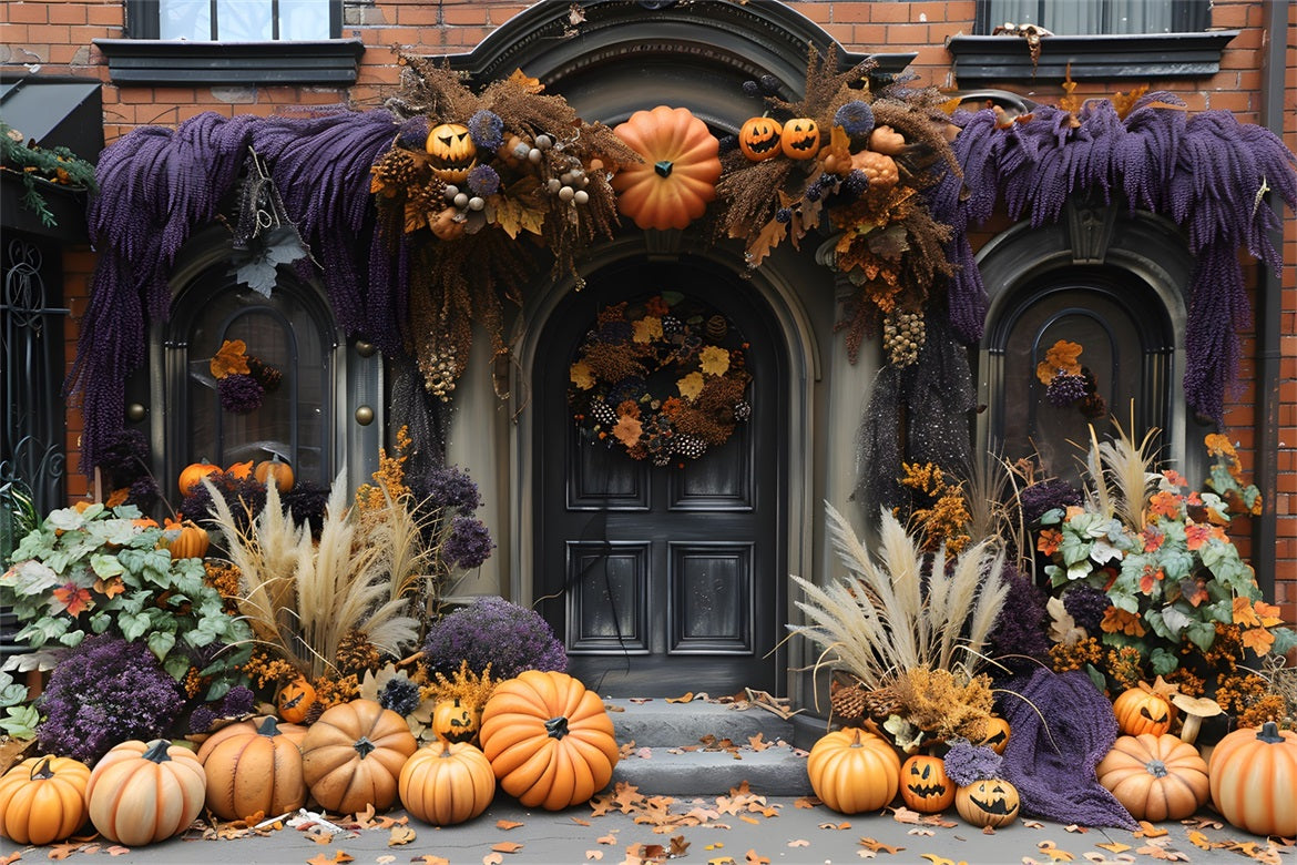 Halloween Pumpkin Lanterns Elegant Doorway Backdrop UK R7-255