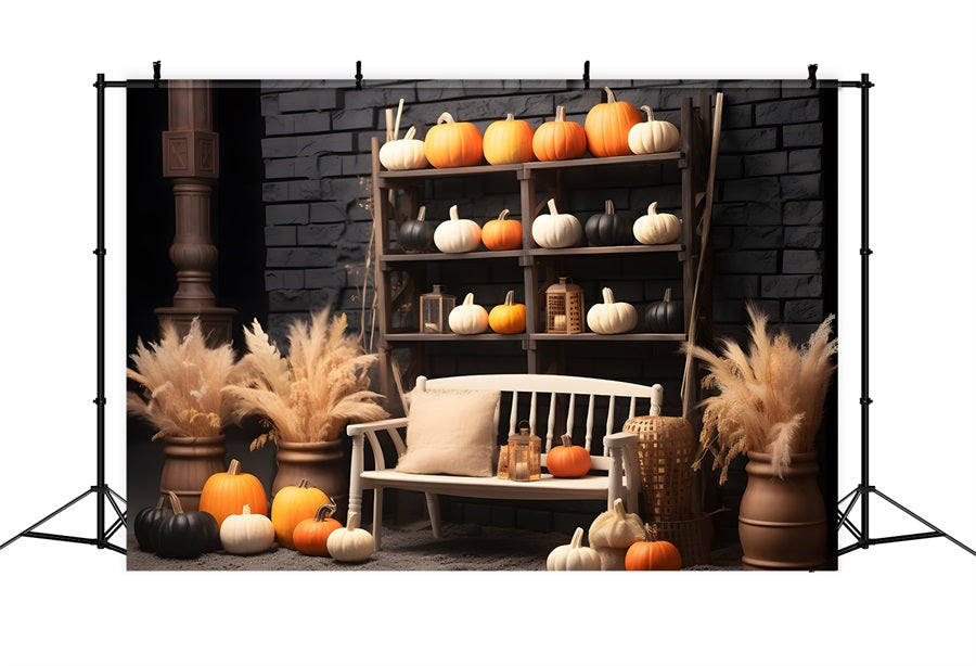 Elegant Autumn Pumpkin Floral Bench Backdrop UK RR7-256