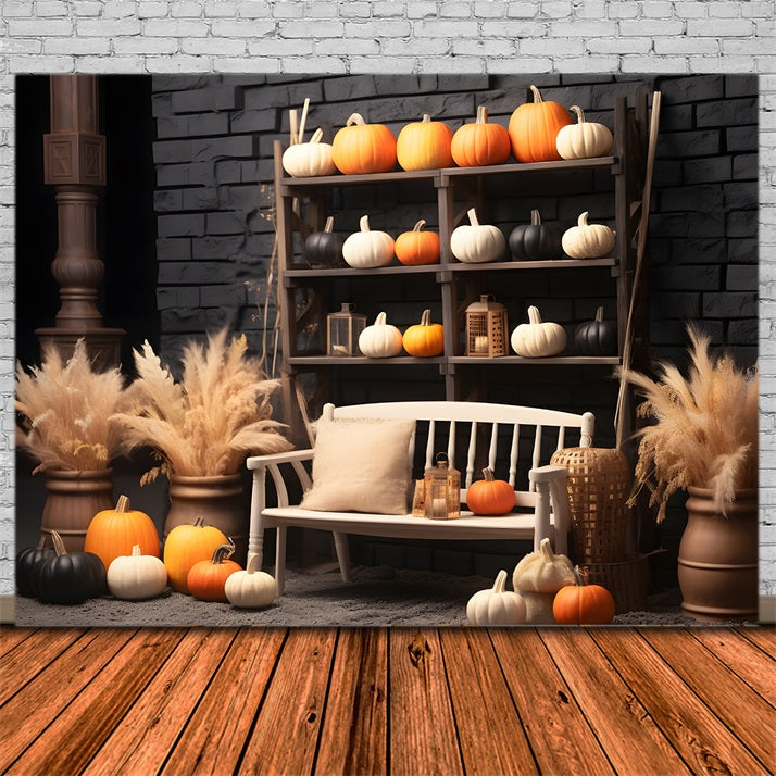 Elegant Autumn Pumpkin Floral Bench Backdrop UK RR7-256