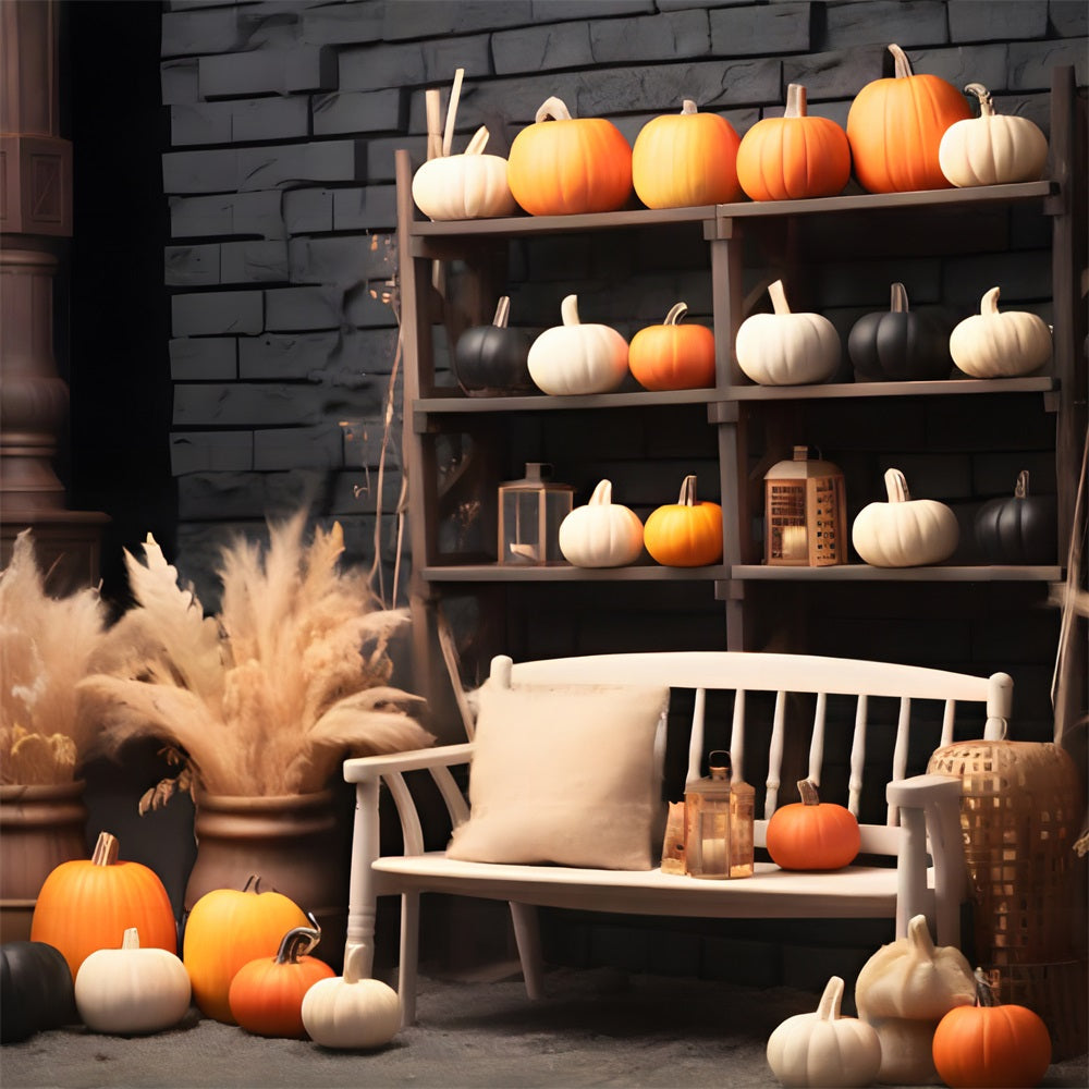 Elegant Autumn Pumpkin Floral Bench Backdrop UK RR7-256