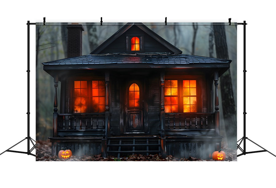 Halloween Pumpkin Spooky CabinWoods Backdrop UK RR7-257