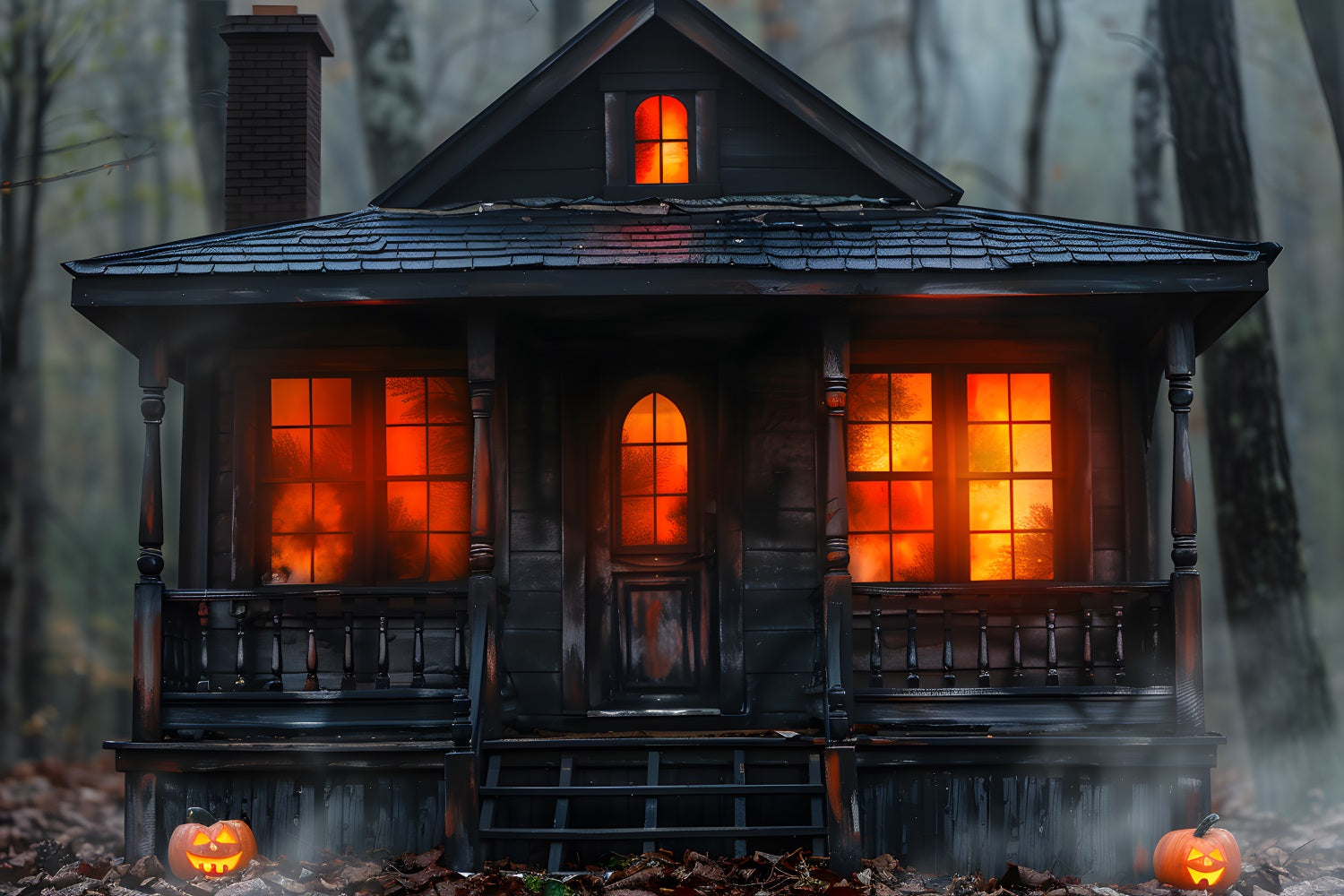 Halloween Pumpkin Spooky CabinWoods Backdrop UK RR7-257