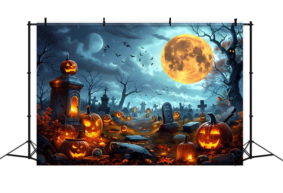 Halloween Pumpkin Lanterns Graveyard Backdrop UK RR7-258