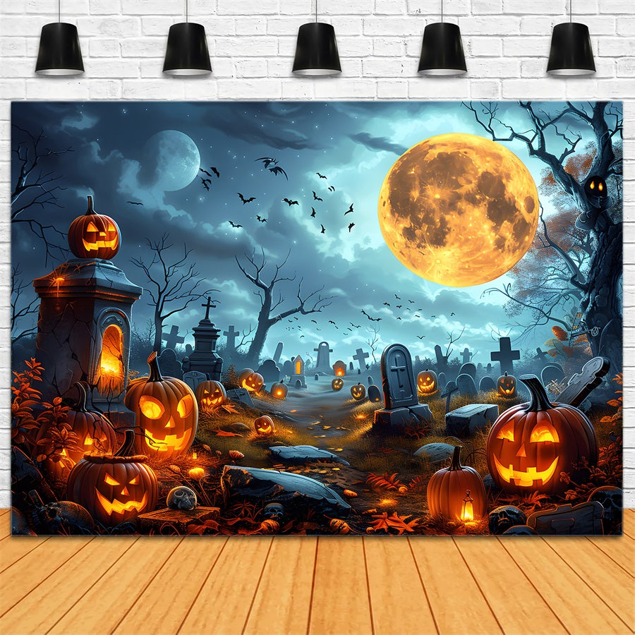 Halloween Pumpkin Lanterns Graveyard Backdrop UK RR7-258