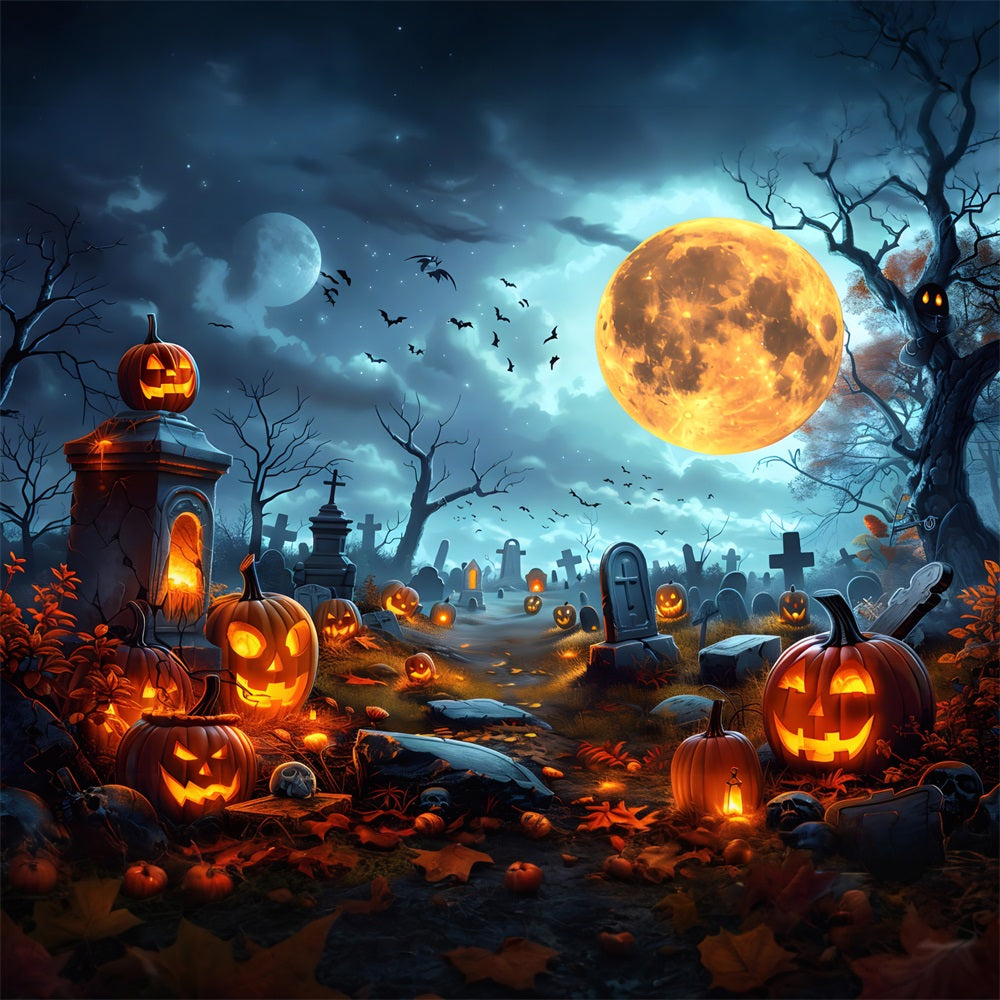 Halloween Pumpkin Lanterns Graveyard Backdrop UK RR7-258