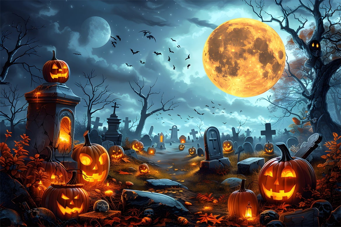 Halloween Pumpkin Lanterns Graveyard Backdrop UK RR7-258