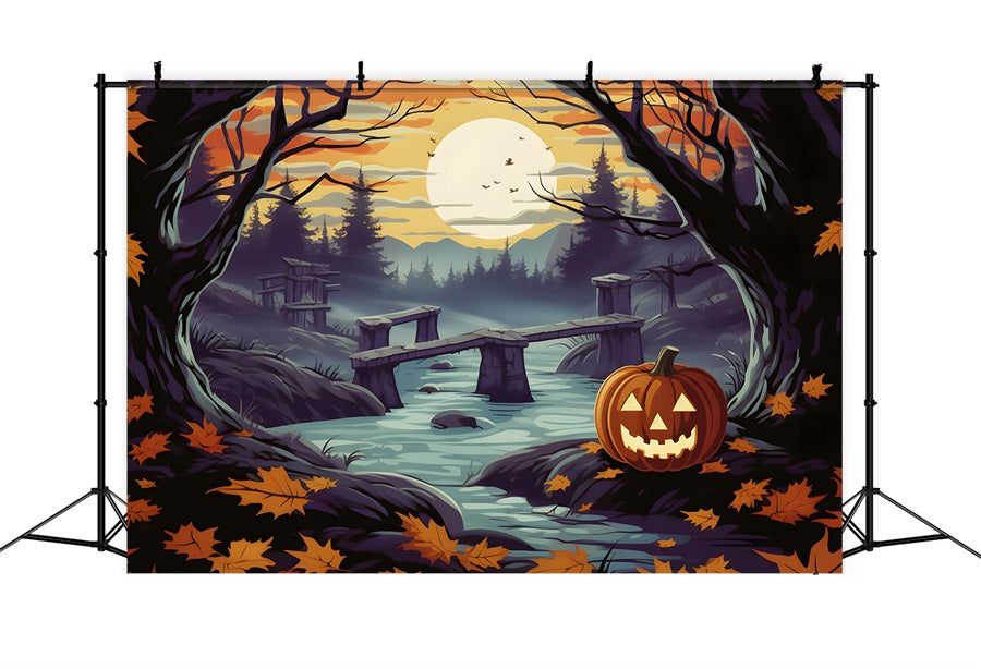 Halloween Pumpkin Enchanted Forest River Backdrop UK RR7-259