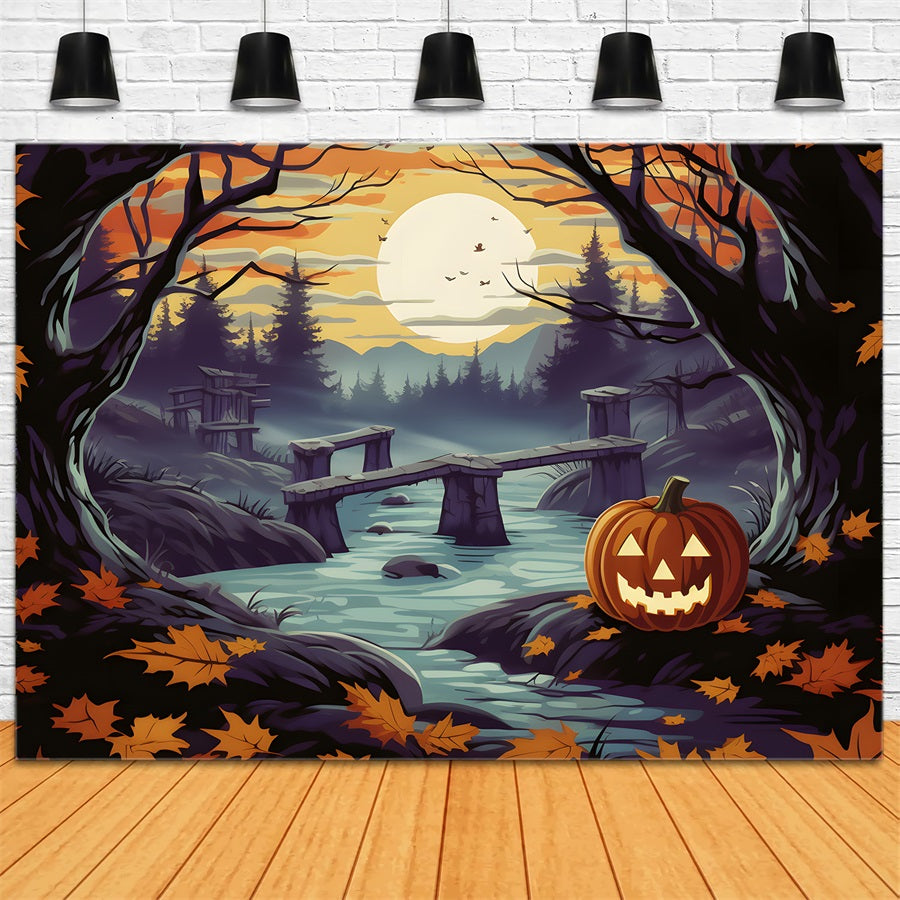 Halloween Pumpkin Enchanted Forest River Backdrop UK RR7-259