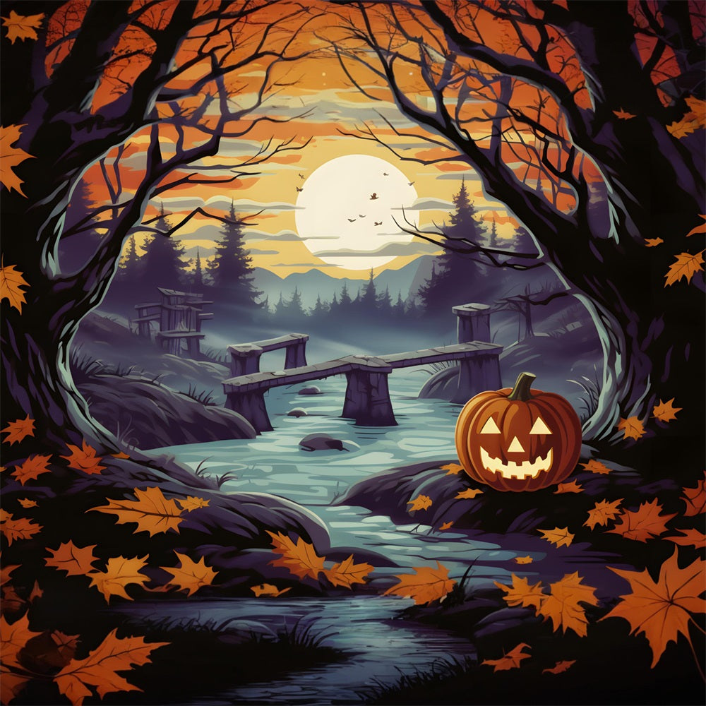 Halloween Pumpkin Enchanted Forest River Backdrop UK RR7-259