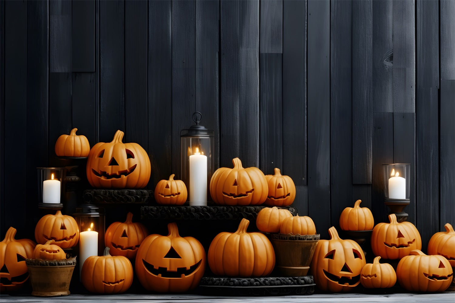 Halloween Pumpkin Lanterns Wooden Wall Backdrop UK RR7-260