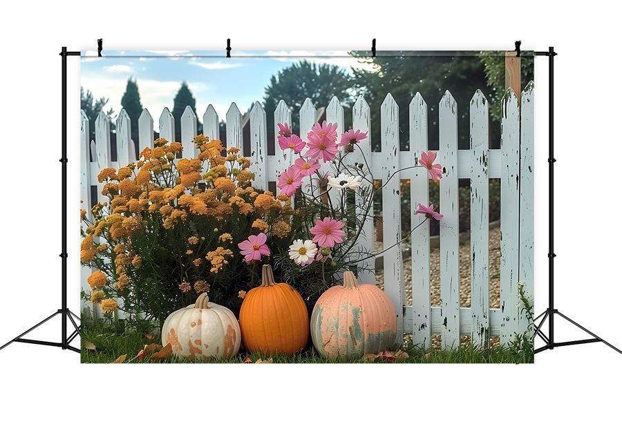 Autumn Pumpkin Flower Garden Fence Backdrop UK RR7-261