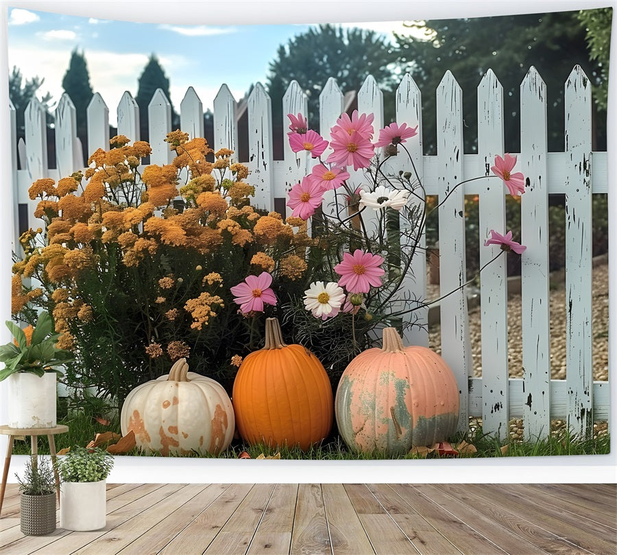 Autumn Pumpkin Flower Garden Fence Backdrop UK RR7-261