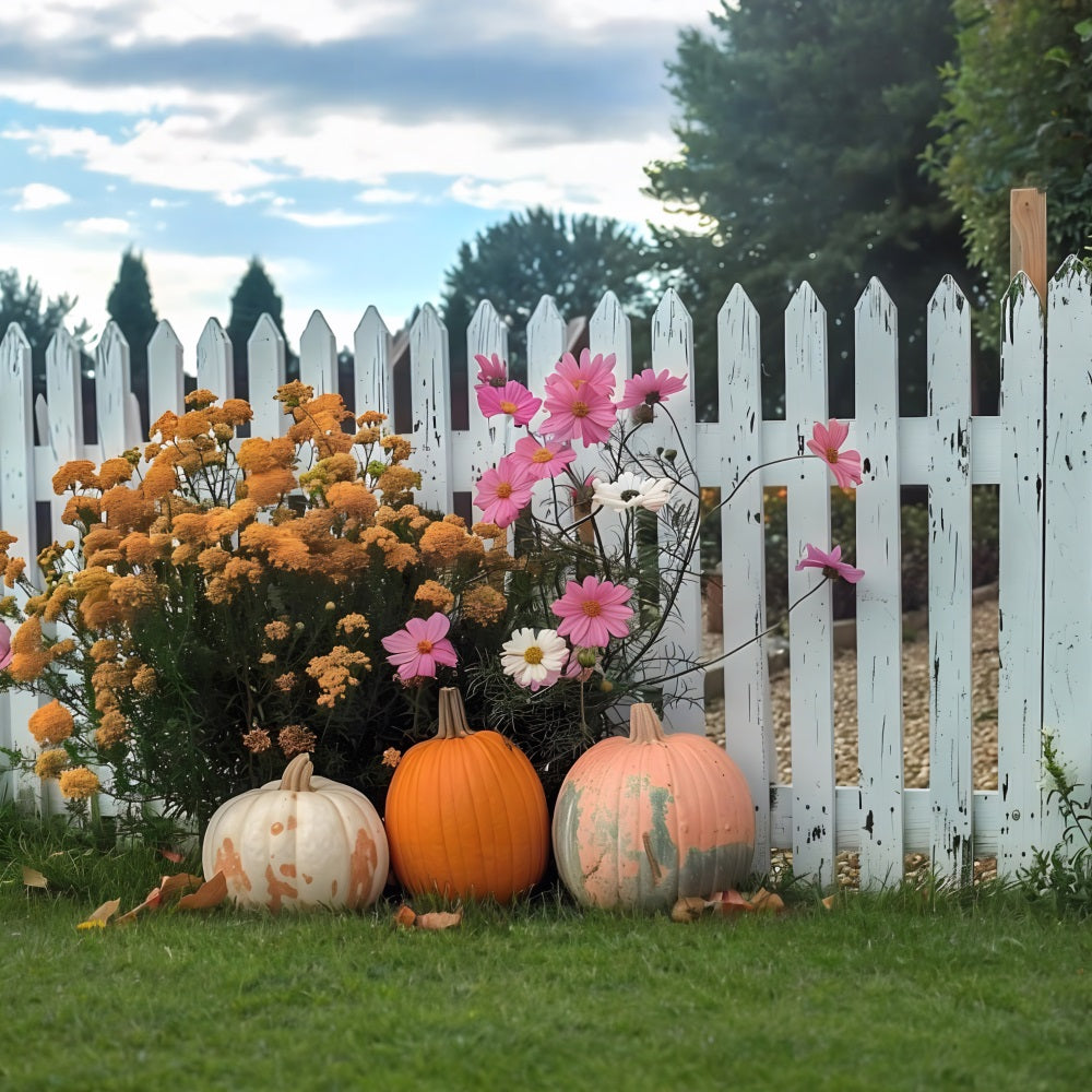 Autumn Pumpkin Flower Garden Fence Backdrop UK RR7-261