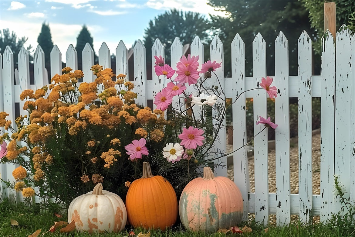 Autumn Pumpkin Flower Garden Fence Backdrop UK RR7-261