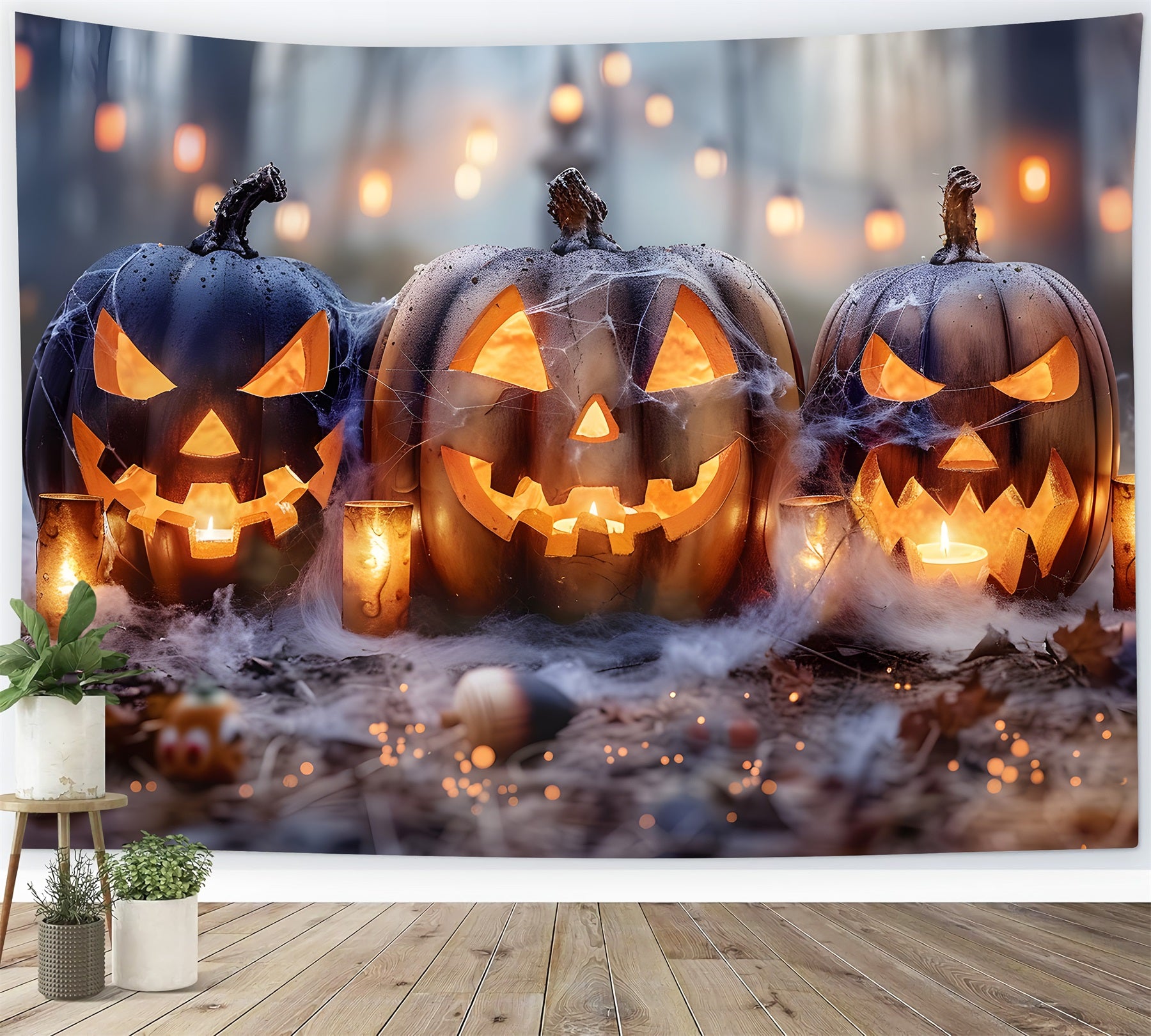 Halloween Pumpkin Lanterns Spooky Forest Backdrop UK RR7-262