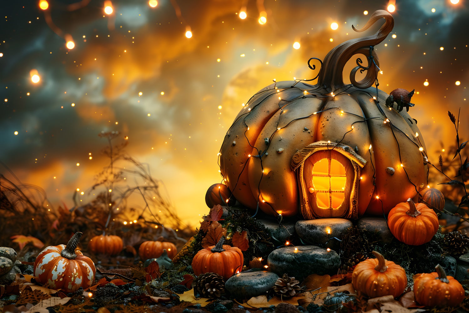 Halloween Enchanted Pumpkin House Backdrop UK RR7-265