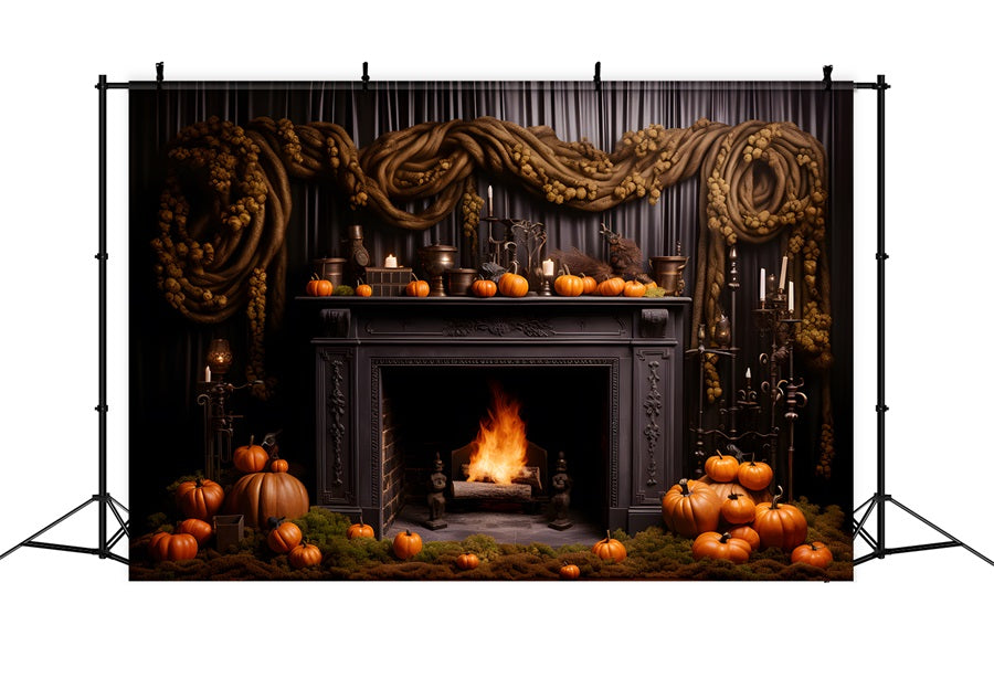 Halloween Pumpkin Lanterns Gothic Fireplace Backdrop UK RR7-266