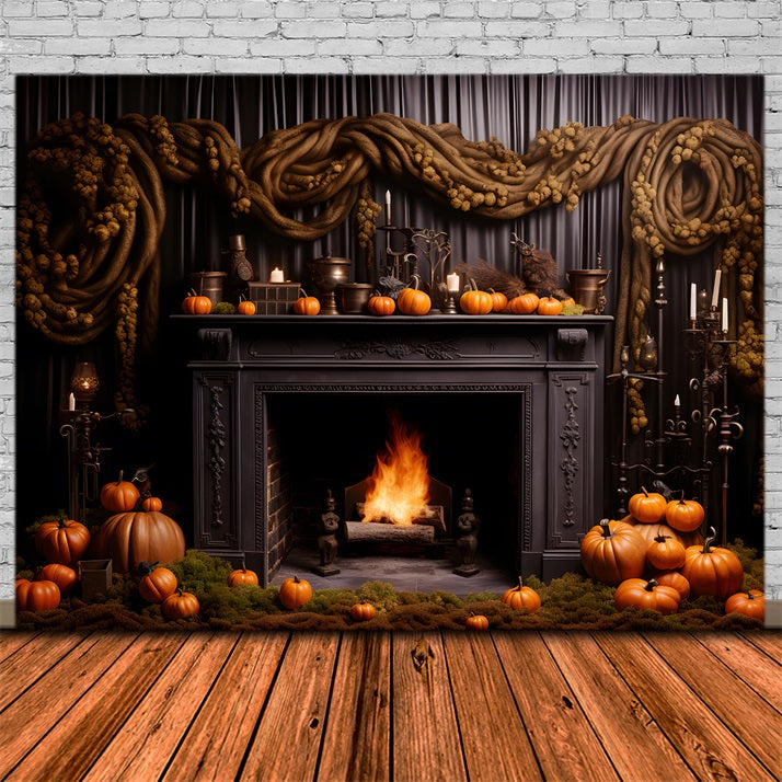 Halloween Pumpkin Lanterns Gothic Fireplace Backdrop UK RR7-266