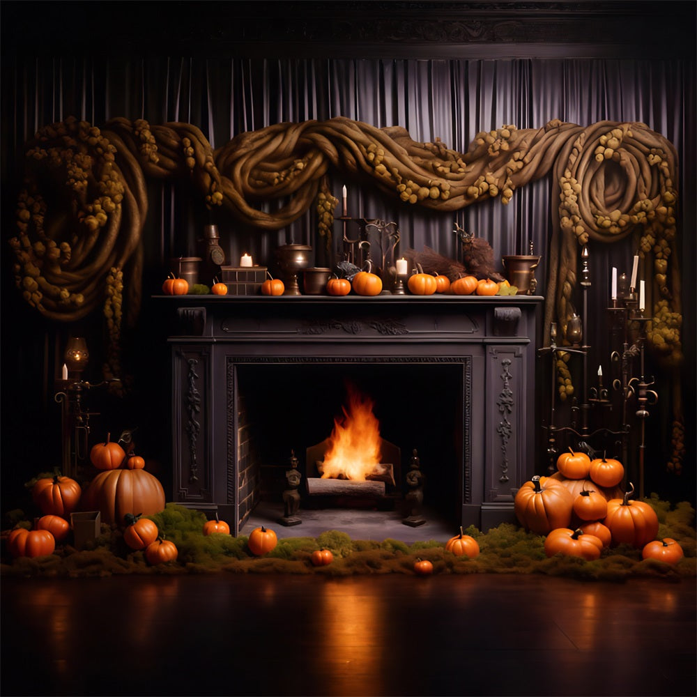 Halloween Pumpkin Lanterns Gothic Fireplace Backdrop UK RR7-266