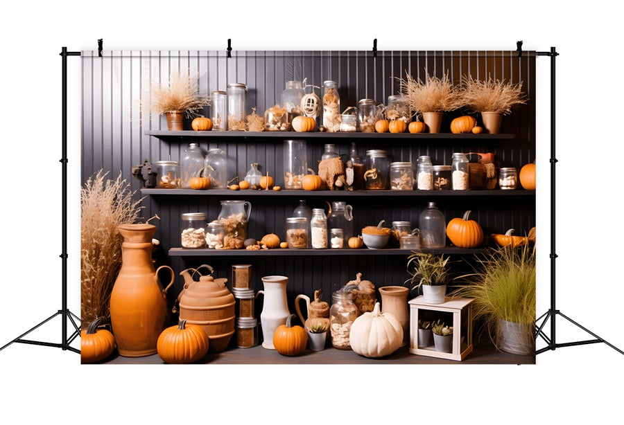 Autumn Pumpkin Jar Shelf Decor Backdrop UK RR7-267