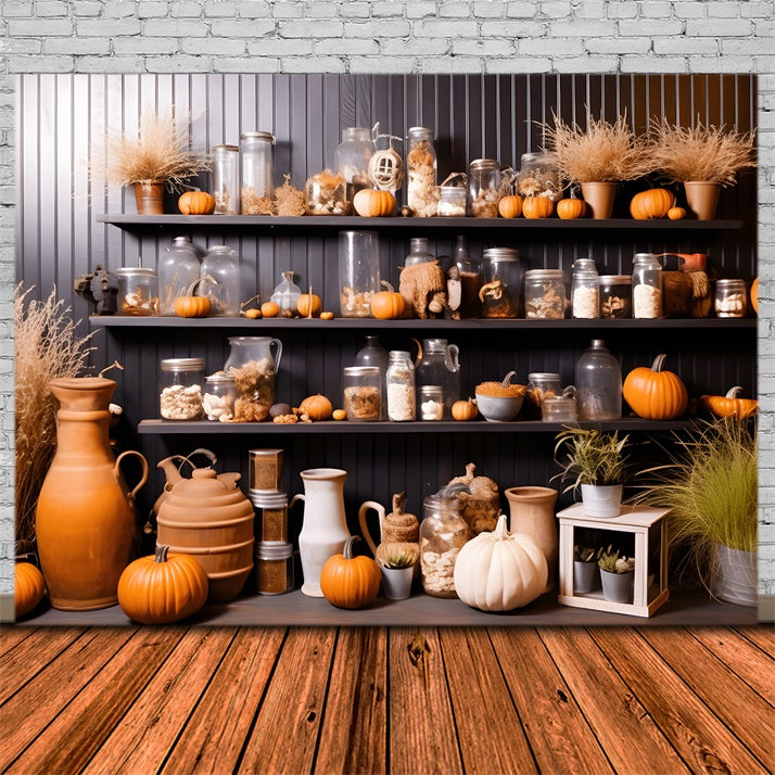 Autumn Pumpkin Jar Shelf Decor Backdrop UK RR7-267