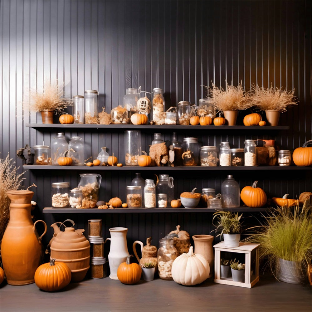 Autumn Pumpkin Jar Shelf Decor Backdrop UK RR7-267