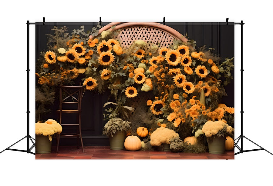 Autumn Sunflower Pumpkin Arch Backdrop UK RR7-268