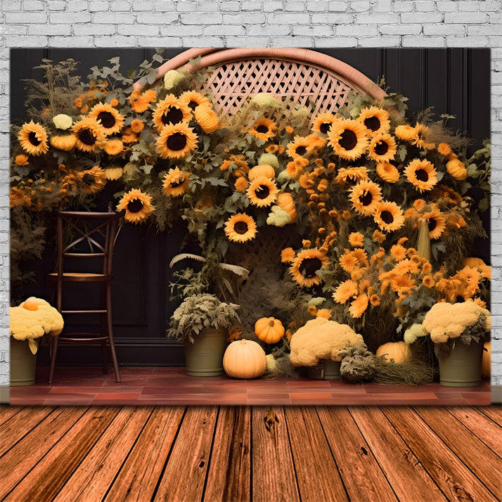 Autumn Sunflower Pumpkin Arch Backdrop UK RR7-268