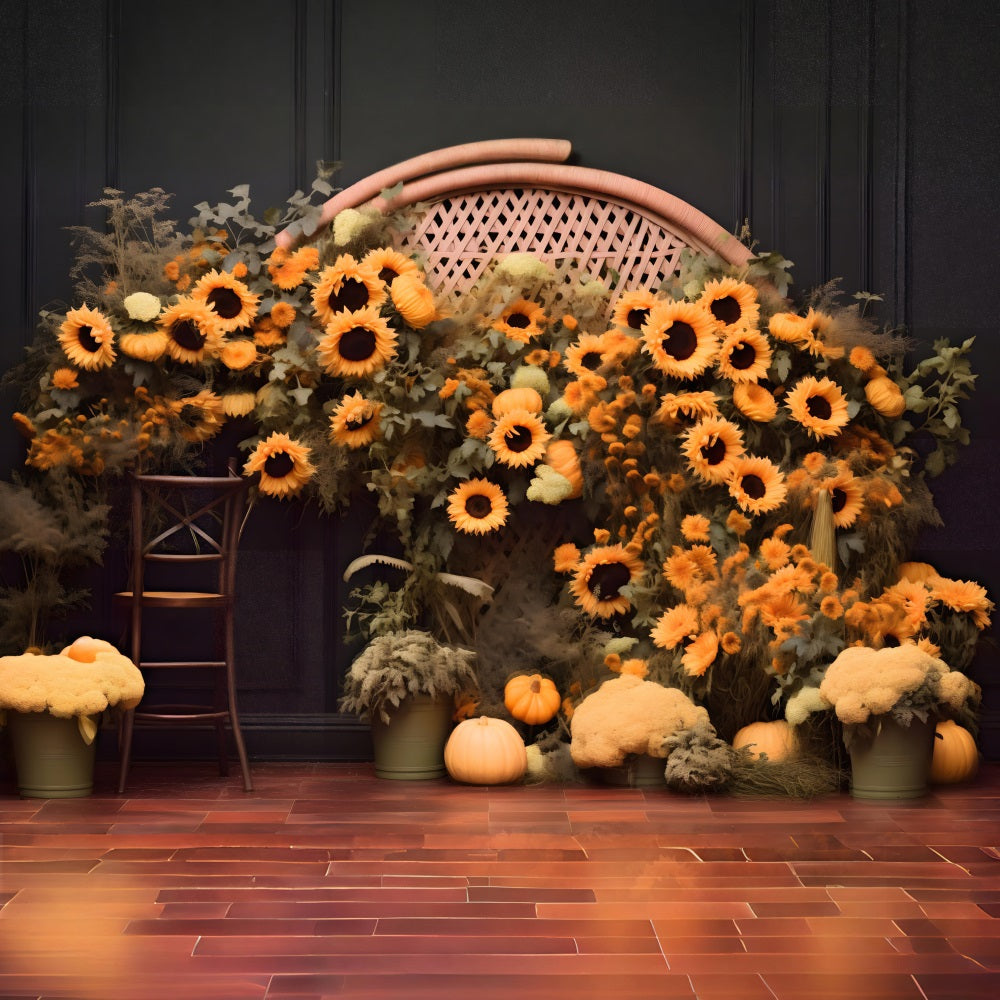 Autumn Sunflower Pumpkin Arch Backdrop UK RR7-268