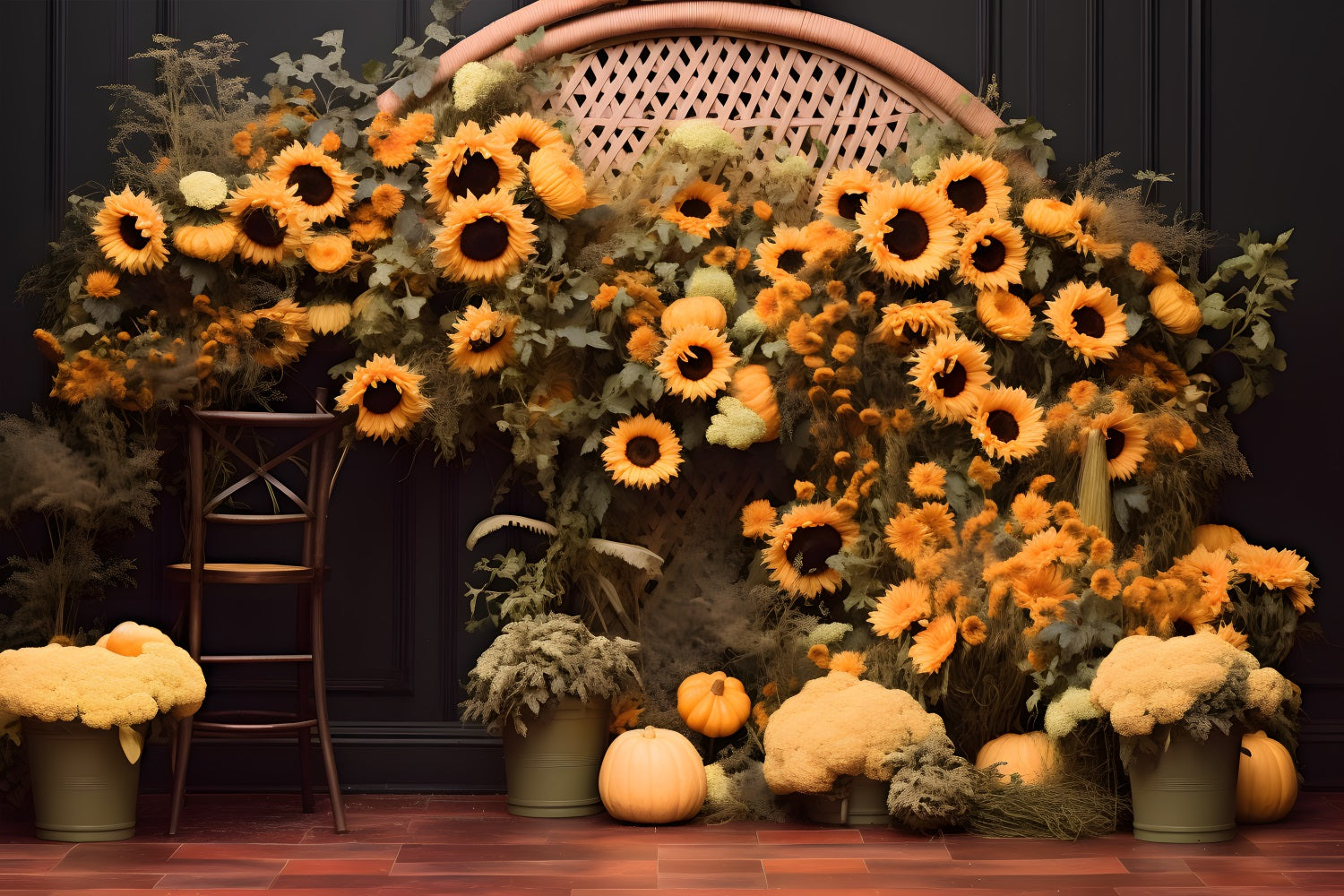 Autumn Sunflower Pumpkin Arch Backdrop UK RR7-268