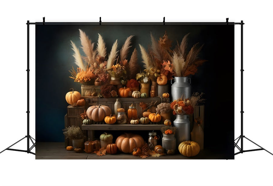 Rustic Autumn Harvest Pumpkin Floral Backdrop UK RR7-270