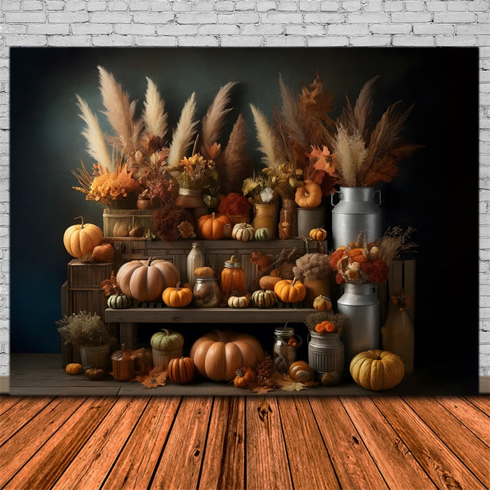 Rustic Autumn Harvest Pumpkin Floral Backdrop UK RR7-270